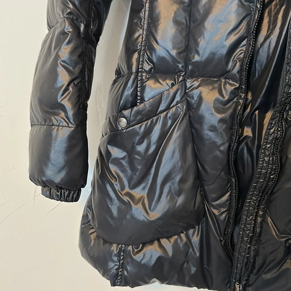 ADD Down Women’s Black Belted Longline Jacket EUC US12 - Picture 5 of 10
